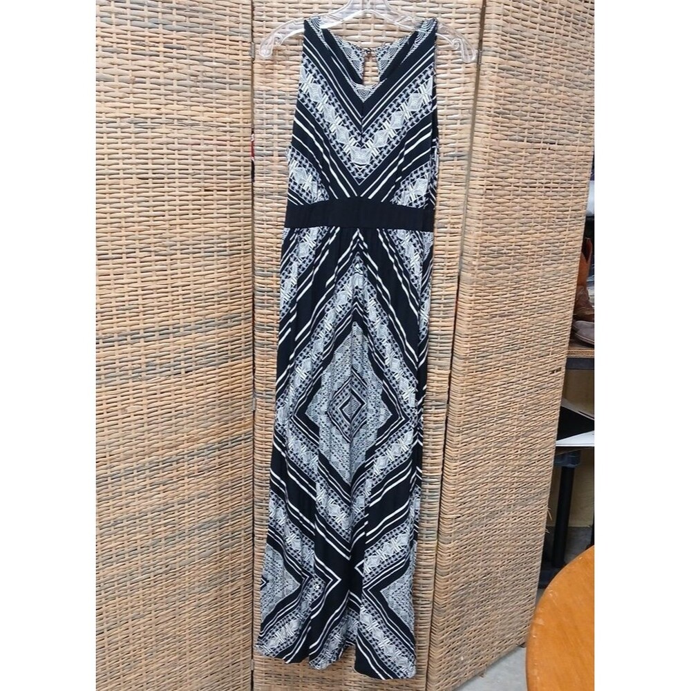 Maxi Dress Geometric Hankerchief Look Medium Sleeveless High Waist Black White